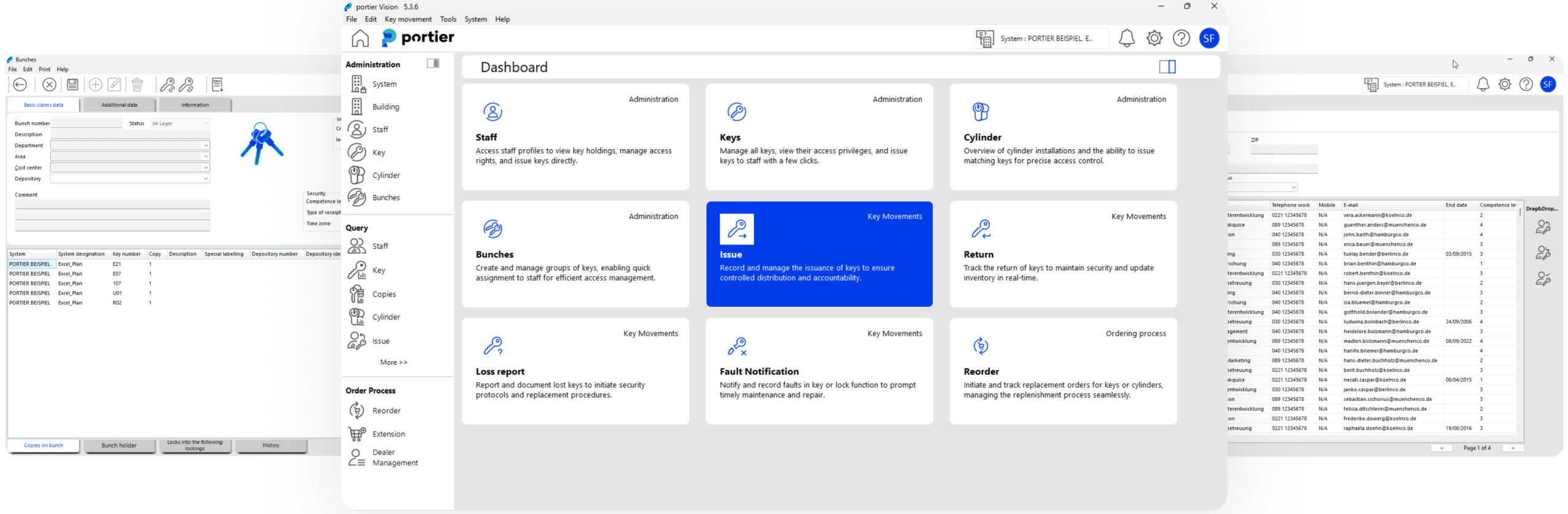 portier Vision 5 dashboard showing locking plan and key management