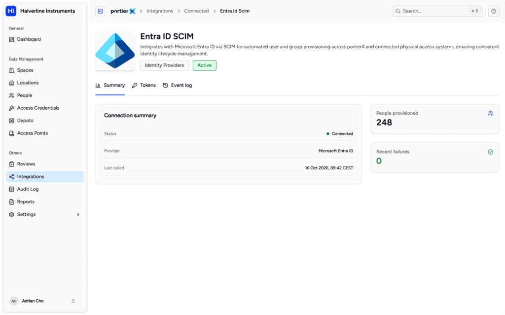 portierX: people synced from Microsoft Entra ID (invented demo data)